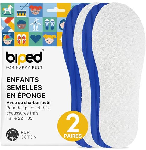 biped 2 paia di solette per bambini in spugna di cotone e lattice con carbone attivo – lavabili e antiodore – per scarpe fresche e igieniche z2771(24-25)