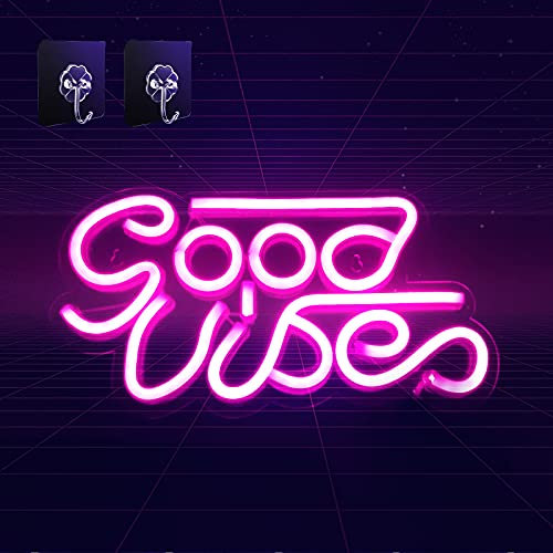 AYYDS Good Vibes Leuchtreklamen Neonlichter LED Neon Schild, USB Neonlicht Wand Lichter Dekor für Schlafzimmer, Kinderzimmer, Bar, Weihnachten, Geburtstagsfeier (Rosa)