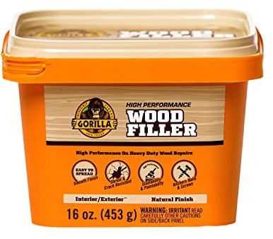 Gorilla All Purpose Wood Filler, Natural Finish, 16 Ounce Tub (Pack of 1) - Water Resistant for Indoor or Outdoor Projects and Repairs