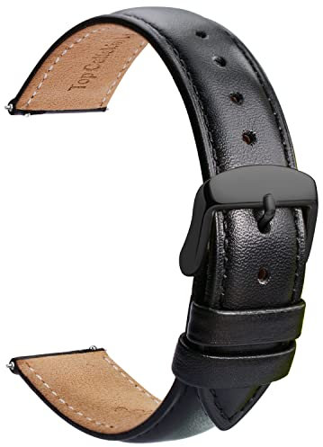 TStrap Leder Uhrenarmbänder 14mm - Ersatz Weich Schwarz Schnellverschluss Uhrenarmband - Smartwatch Armband für Herren Damen - Sportarmband mit Dornschließe - 16mm 18mm 19mm 20mm 21mm 22mm 23mm 24mm
