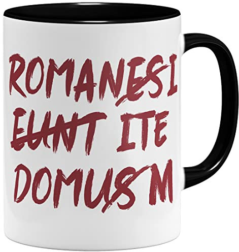 OM3® Romani ite Domum Tasse | Keramik Becher | 325ml | Beidseitig Bedruckt | Schwarz