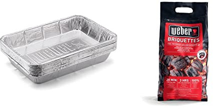 Weber 6416 Drip Pans 10-Piece, Large 28 x 18 x 5 cm, Silver & 17590168 Briquettes 4 kg, Black