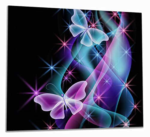 Wallario Herdabdeckplatte/Spritzschutz aus Glas, 1-teilig, 60x52cm, für Ceran- und Induktionsherde, Schmetterlinge in bunten, strahlenden Farben