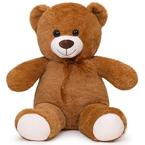 SNOWOLF Cuddly Bear en Peluche avec Bouton Yeux Doux Mignon Ours poupée Jouet pour Enfants Cadeau garçon Fille Anniversaire Noël Saint Valentin (40m, Brun foncé)