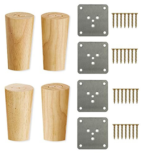 Pieds de Meubles en Bois, Pieds de Table en Bois Conique Massif, pour Table, Canapé et Table de Chevet en Bois, 4 Pièces