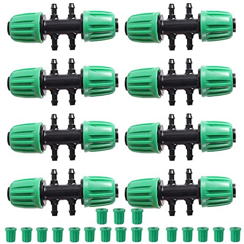 Tesmotor Connettore del Tubo di Irrigazione a 6 Vie, per Tubo di Tee da 1/2 Pollice (1/2 ID x0.6-0.63 OD) to 1/4 di Pollice Tubo di Irrigazione con 18 Pezzi da 1/4 Pollice Tappo