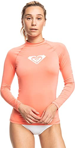 Roxy Damen Fitted Rashguard – UPF 50+, Compression Fit, Surf, Hiking, Volley, Workout, Yoga, Quick-Dry Swim Rash-Guard-Shirt, Fusion Coral, Medium
