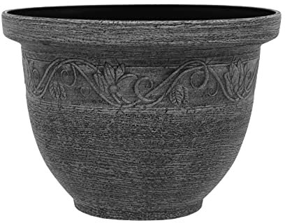 simpa Kingscliffe Rustic Effect Plastic Planter Pots - GREY, Single Pot - 23cm (H) x 30cm Diameter.