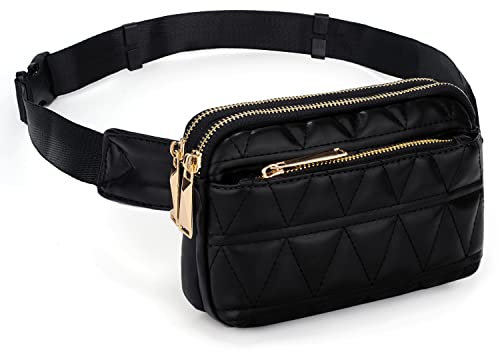 UTO Damen Bauchtasche Mode Dreieck Gesteppte Gürteltasche Leichte Hüfttasche mit 3 Zip Taschen Stylisch für Wandern Sport Radfahren Reise