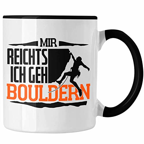 Trendation - Klettern Tasse Geschenk mit Bouldern Motiv Mir Reichts Ich Geh Bouldern (Schwarz)