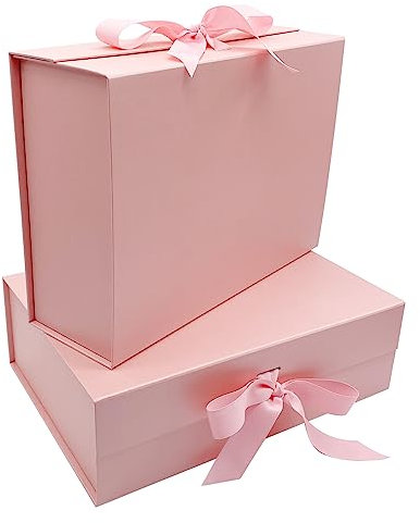 2Pack Large Gift Box 31x22x10cm - Pink Luxury Premium Present Box with Magnetic Lid & Silk Ribbon, Specially Designed for Holidays Wedding Birthday Anniversaries Gift Packaging
