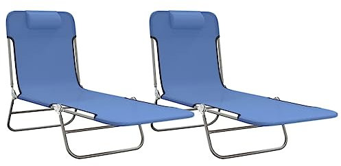 vidaXL Sonnenliege 2 STK., Gartenliege Klappbar Stahlrahmen, Relaxliege Verstellbare Rückenlehne, Liegestuhl Strandliege, Blau Textilene Stahl