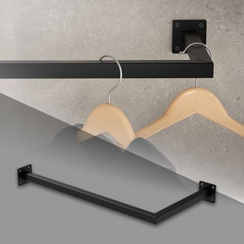 ML-Design Kleiderstange Übereck für die Wand, T30cm x B60cm, Schwarz, aus Stahl, rostfrei, Garderobenstange L-Form, Kleiderständer Wandmontage, Kleidergestell Garderobenhalter, inkl. Montagematerial