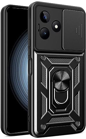 EASSGU Armor Funda para Realme C53 / Realme C51 / Realme Note 50 (6.74 Inches), Carcasa Rígida para Teléfono Móvil con Soporte de Anillo de Silicona para PC con Base Magnética - Negro