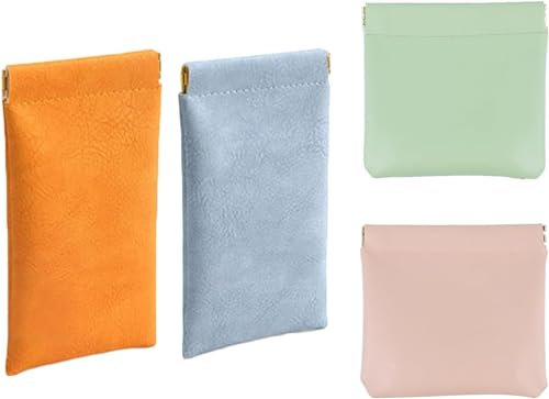 4Pcs Pouchic - Personalisierte Druckknopfverschluss Leder Organizer Pouch, Lammfell Tasche Kosmetiktasche, ohne Reißverschluss, selbstschließende Lammfelltasche, Druckknopfverschluss Taschen Reise