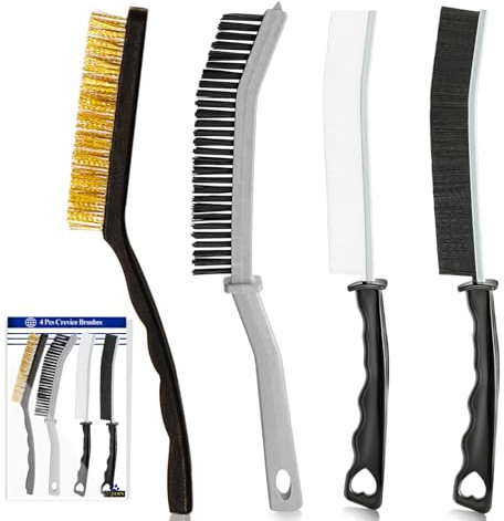 4 cepillos para Limpieza de Grietas (un Cepillo de Alambre, Tres cepillos Duros), cepillos de Limpieza Multiusos, cepillos para Limpieza de Ventanas, Cocina y baño (4 PCS)