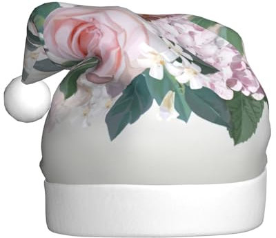 StOlmx Weihnachtsmütze für Erwachsene, flauschige Weihnachtsmütze mit, warme große Weihnachtsmütze für Männer und Frauen, rosa Rosenhortensie