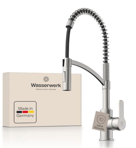 Wasserwerk WK3 Küchenarmatur - Design-Wasserhahn Küche - Edelstahl-Optik - Herunterziehbare Brause - Armatur mit Energiesparfunktion & Verbrühschutz - Premiumqualität Made in Germany