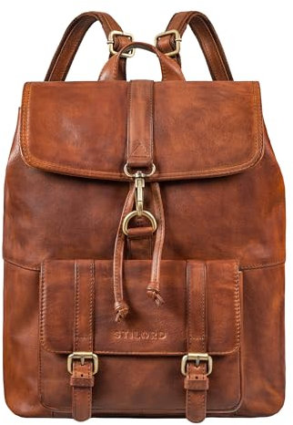 STILORD 'Kacey' Daypack Damen Leder Vintage Lederrucksack für 13.3 Zoll Laptops DIN A4 Kleiner Unirucksack Cityrucksack Elegant Damenrucksack Echtleder, Farbe:brandy - cognac