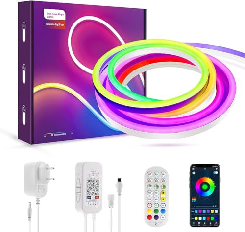 LUXONIC Neon LED Band 5M, Bluetooth RGBIC Band, Wasserdicht IP65 Silikon Mit Musiksynchronisation, Basteln für Dekoration Zimmer Wohnzimmer Gaming Room