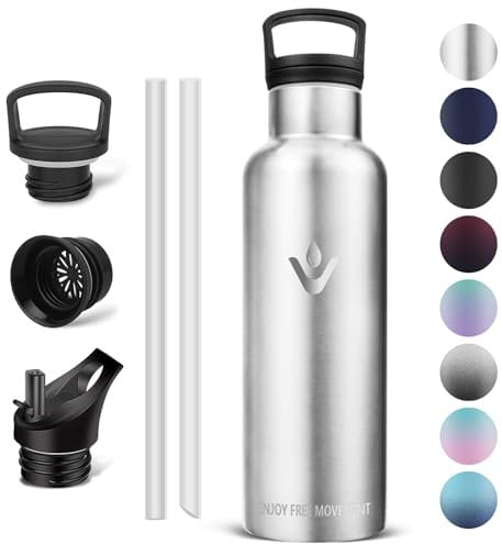 Vikaster Edelstahl Trinkflaschee, 500ml Thermosflasche, BPA-frei Trinkflasche, Thermosflasche mit Strohhalm, Trinkflaschee für Schule, Sport, Fahrrad, Camping, Fitness, Outdoor