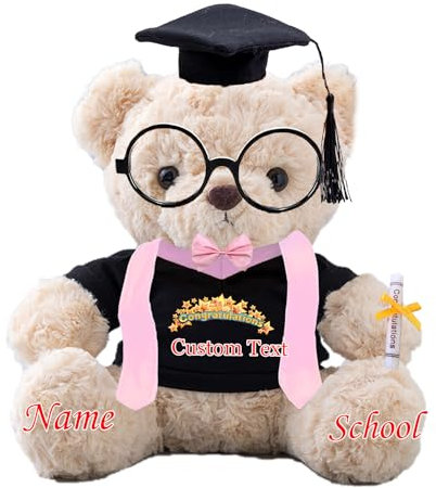 Graduationbär Personalisierte mit Brille und Abschlussschal 2025 Graduation Geschenke mit Text, Teddybär Plüschtier Schulabschluss Geschenk für Ihn 2025 Hochschule Graduation Geschenke (20-cm-Text)