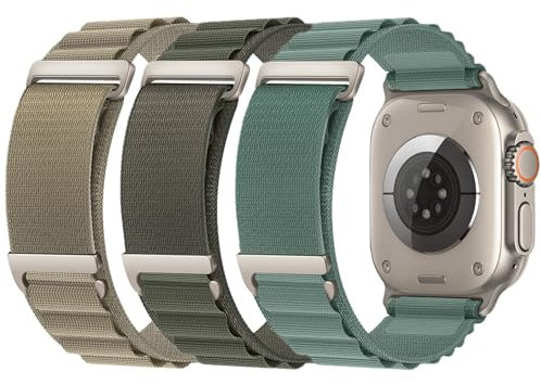 3 Stück Alpine Loop Armbänder - 49mm/45mm/44mm/42mm, Kompatibel mit Apple Watch Ultra/Ultra 2/SE/Series 1-9 (Beige/Grün/Grüngrau)