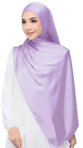 Lina & Lily Luxus-Satin Hijab Kopftuch Schal für Muslimische Frauen Extra Langer (Hellviolett)
