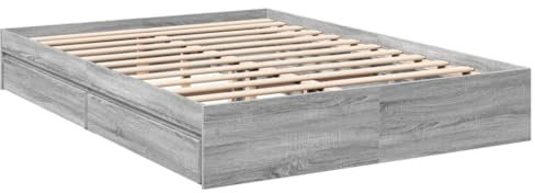 vidaXL Bettgestell, Bett mit Schubladen für Schlafzimmer, Bettrahmen mit Lattenrost, Schlafzimmerbett Doppelbett, Grau Sonoma 160x200cm Holzwerkstoff