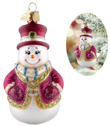 Hzyc Ornamente für Weihnachtsbaum, Weihnachtsdekoration, Schneemann, aus mundgeblasenem Glas, Motiv Schneemann, Ornamente, Weihnachtsanhänger für Urlaub, Party, Alltag, Geschenk (10,7 cm)