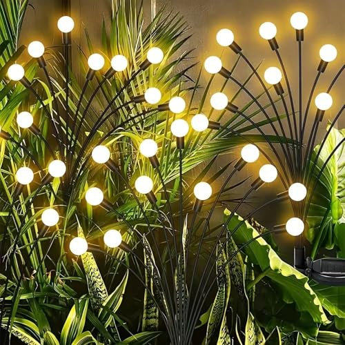 Cainor Solarlampen für den Garten,2 Pack Solar Glühwürmchen mit 24 Led Gartenbeleuchtung Solar für Terrassenbeleuchtung Gartendekoration