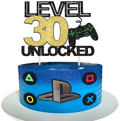 1 Piece 30 Video Game Cake Topper Glitter Gaming Level Unlocked Cake Decoration 30th Birthday Game Consoles Cake Decoration for Boys Girls Game Console Theme Birthday Party Cake Decoration
