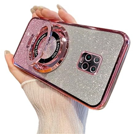 SIYOPINPFY Coque pour Xiaomi Redmi Note 9 Pro 4G, Souple TPU Silicone Antichoc Anti-Rayures Housse, Protection d'appareil Photo à Housse avec Anneau pour Redmi Note 9S / Note 9 Pro Brillant Or Rose