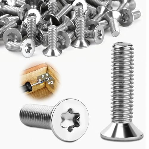 Mbsomnus 25stk Senkkopfschrauben M6x20mm Torx Schrauben M6 Edelstahl A2 V2A | mit Innensechsrund/Torx-Antrieb, Flachkopfschrauben, Maschinenschrauben, Standard für Holz, Möbel, Metallarbeiten