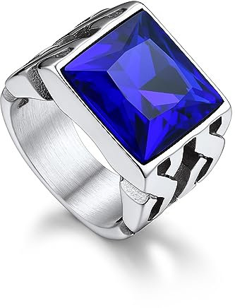 Bandmax Wikinger Siegelring Herren Ringe Edelstahl Blau Bandring Ring mit Stein 14MM breit Ringe Jungen Größe 57mm Cocktail Ring Wikinger Modeschmuck Accessoires