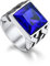 Bandmax Wikinger Siegelring Herren Ringe Edelstahl Blau Bandring Ring mit Stein 14MM breit Ringe Jungen Größe 57mm Cocktail Ring Wikinger Modeschmuck Accessoires