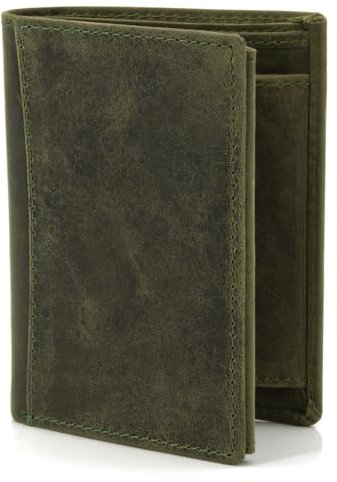 ekavale Leder Geldbörse Herren mit RFID-Schutz - Praktisches Hochformat Portemonnaie - Geldbeutel für Männer aus echtem Büffelleder - Brieftasche Wallet (Grün)