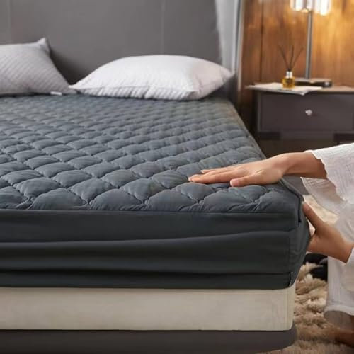 Epinki Betttuch & 2er Kissenbezüge 150x200cm Set 3tlg Allergiker, Kariert Spannbettlaken Gesteppt Einfarbig Schwarz Faltenresistent und Ausbleichen, Polyester Baumwolle Tagesdecke