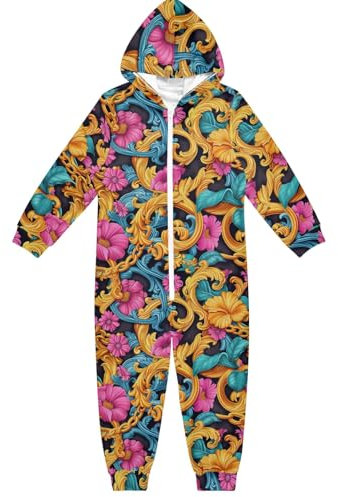 CHIFIGNO Unisex Einteiler Kinder Hoodie Einteiler Jumpsuits Neuheit Halloween Kostüm Weihnachten Cosplay für Mädchen Jungen, Goldketten mit lebendigen Blumen-1, 5-6 Jahre