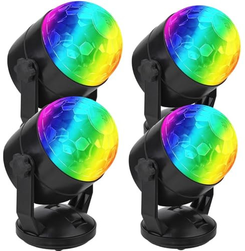 4er-Pack Batteriebetrieben Discokugel Partylicht mit Fernbedienung, musikgesteuert, tragbar für draußen und drinnen, USB-Stecker, DJ Licht, Party Gadgets, Discolicht, Stroboskop-Bühnenlicht