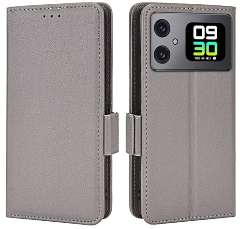 Topme Étui en Cuir pour Smartphone, Compatible with Cubot A20 (6.75 inches), [ Coque de Téléphone Série Motif Litchi Simple] - Gris
