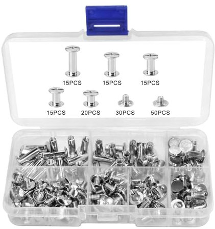 Mivanta 160 Stück Buchschrauben, Chicago Schrauben silber M5 x 4/5/6/8/10/12/15mm, Buchschrauben Edelstahl Schraubnieten für Leder DIY Handwerk, Gürtel, Taschen, Alben, Hohlnieten Kit