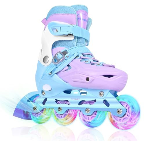 Patines en línea Ajustables para niñas con Ruedas Luminosas, Patines en línea para niñas niños Principiantes en Interiores y Exteriores (Violeta, L)