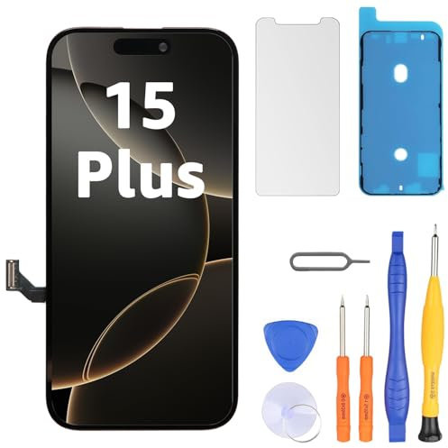 LL TRADER Pantalla para iPhone 15 Plus LCD de 6,7 pulgadas, pantalla de repuesto FHD, pantalla táctil 3D, digitalizador táctil, marco de montaje y kits de reparación 20251