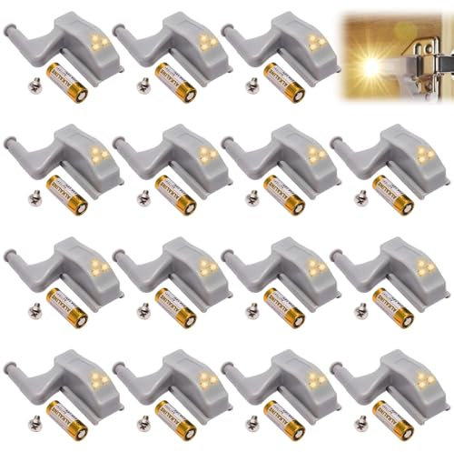 15 luces LED con bisagras, luz LED con sensor de bisagra, luz universal para armario con bisagras, luz para el hogar, cocina, iluminación del hogar, cocina (blanco cálido)