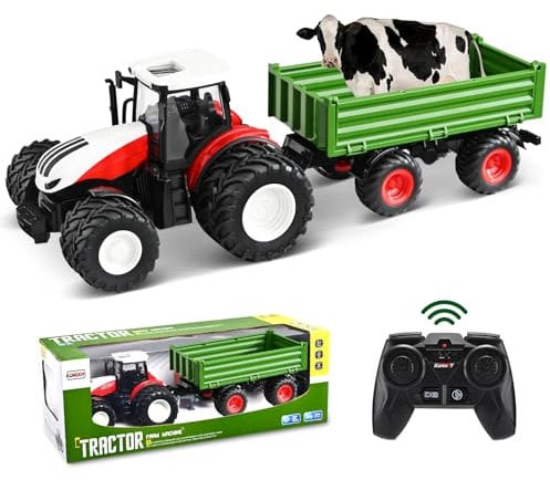 MINENICE 1:24 Landwirtschaftliche Traktor, Ferntraktor für Kinder, elektrisch, mit Anhänger, landwirtschaftliches Spielzeug für Jungen und Kinder (grün)