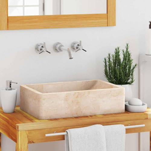 Myheimly Waschbecken 45x30x12cm Marmor Waschschale Waschtisch Aufsatzwaschbecken Waschplatz Handwaschbecken Becken Bad Aufsatzbecken Creme