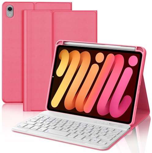WAVATA Clavier pour iPad Mini 7 8.3'' 2024 (A17Pro), Red | Étui Clavier pour iPad Mini 6 2021 Magnétique Amovible Bluetooth Français AZERTY Layout