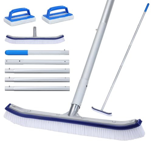Sockywin Pool Cleaning Brush Kit, Aluminium Pool Cleaner Brush with Long Handle and 2 Sponge Pool Scrubber Pad, Swimming Pool Cleaning Kit for Clean Walls Tiles Steps Floors Tubs