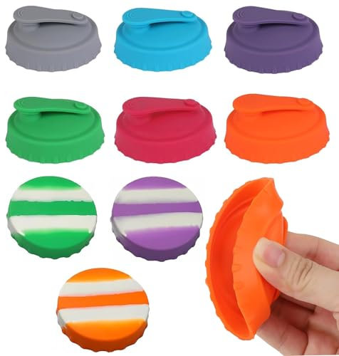 9 Pieces Can Lids for Fizzy Drinks, 6 Colour Can Covers for Drinks Cans UK, Spill-Proof, Dishwasher Safe, Food Grade Spill Leak Proof Silicone Can Covers for Beach Camping, Fishing